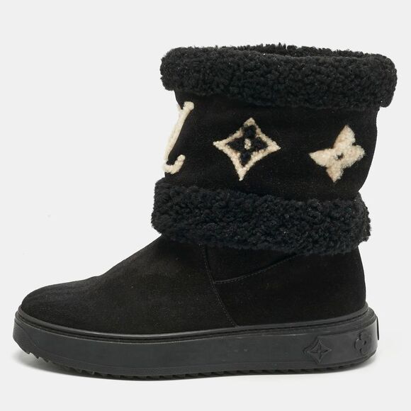 Louis Vuitton Snowdrop Line Boa Suede Shearling Boots Monogram Black 37 1/2 [Used] [Authentic Product Guaranteed]